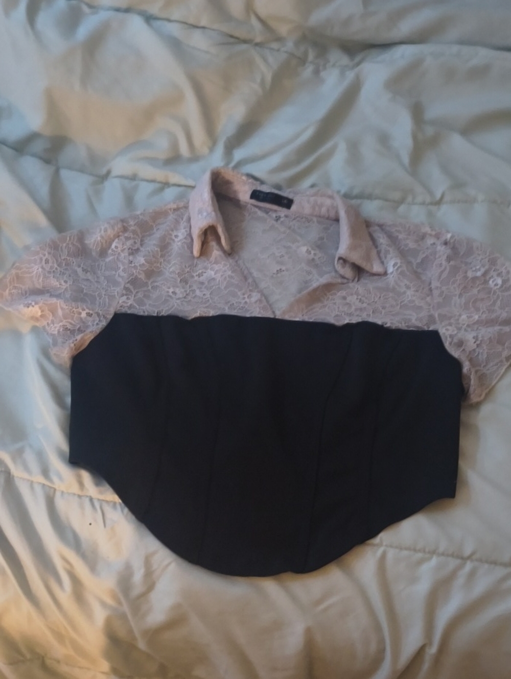 Lace Yoke Colorblock Women's Top in Blush and Black